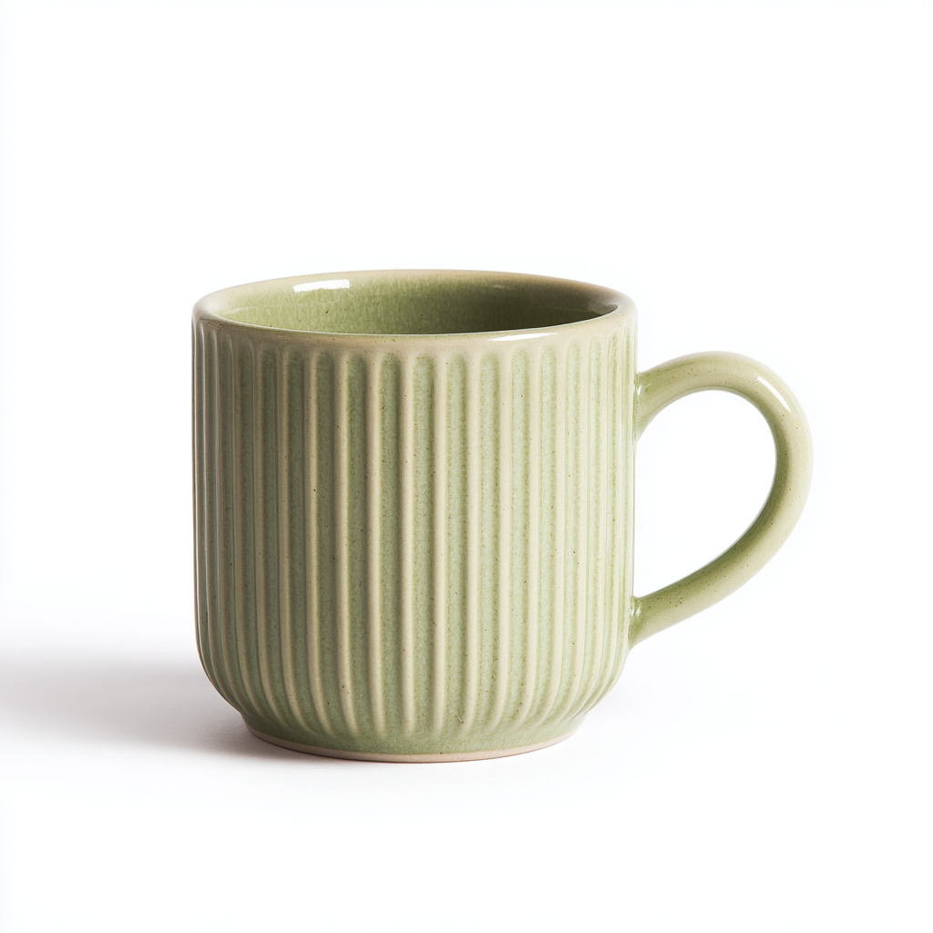 Cylvara Ribbed Texture Ceramic Mug - Sage Green