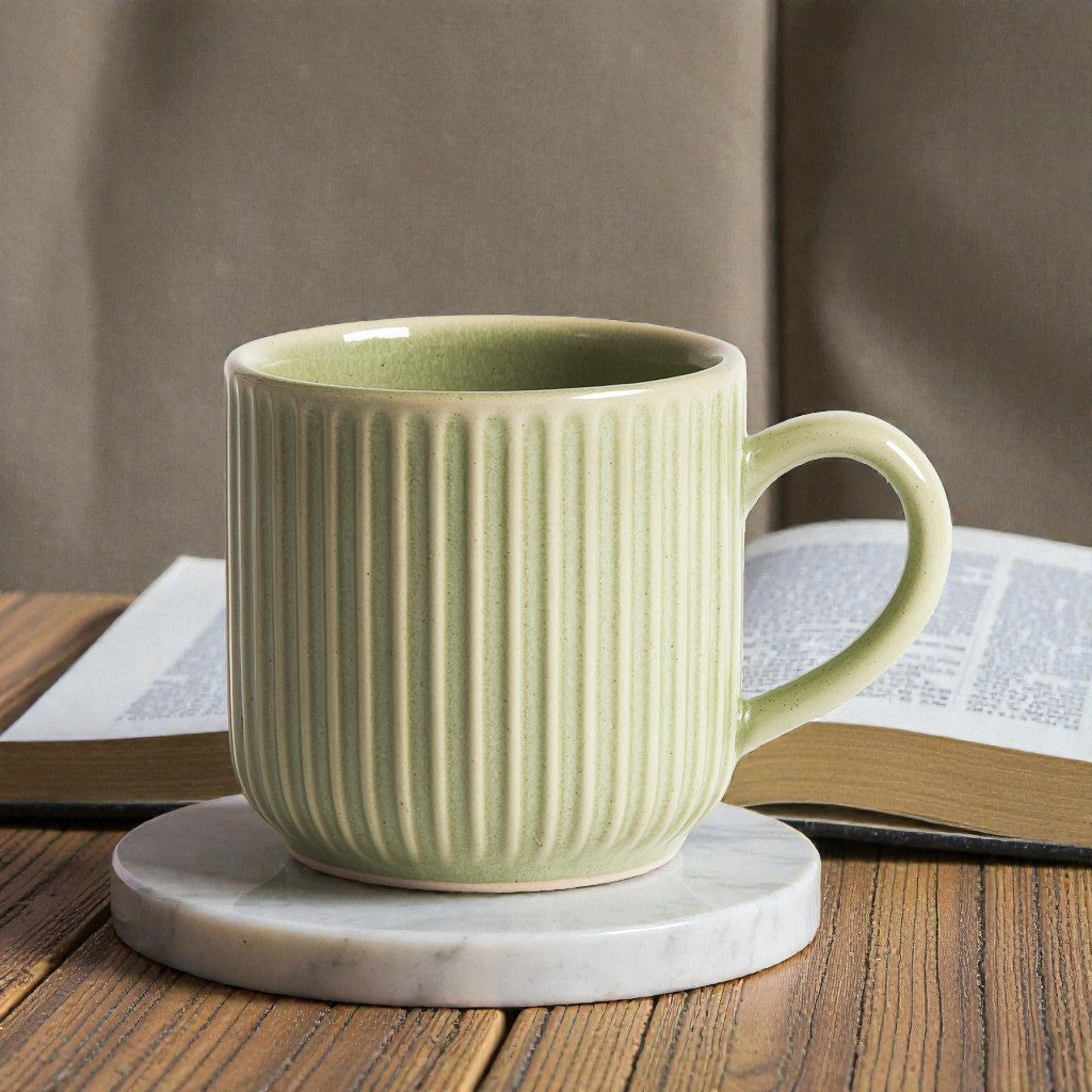 Cylvara Ribbed Texture Ceramic Mug - Sage Green